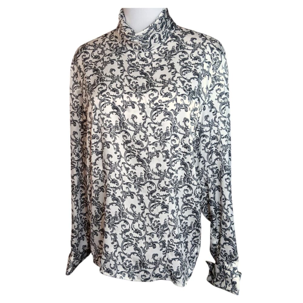 VINTAGE Satin Blouse Top Shirt 12 High Neck Classic Timeless CareerOffice Dressy